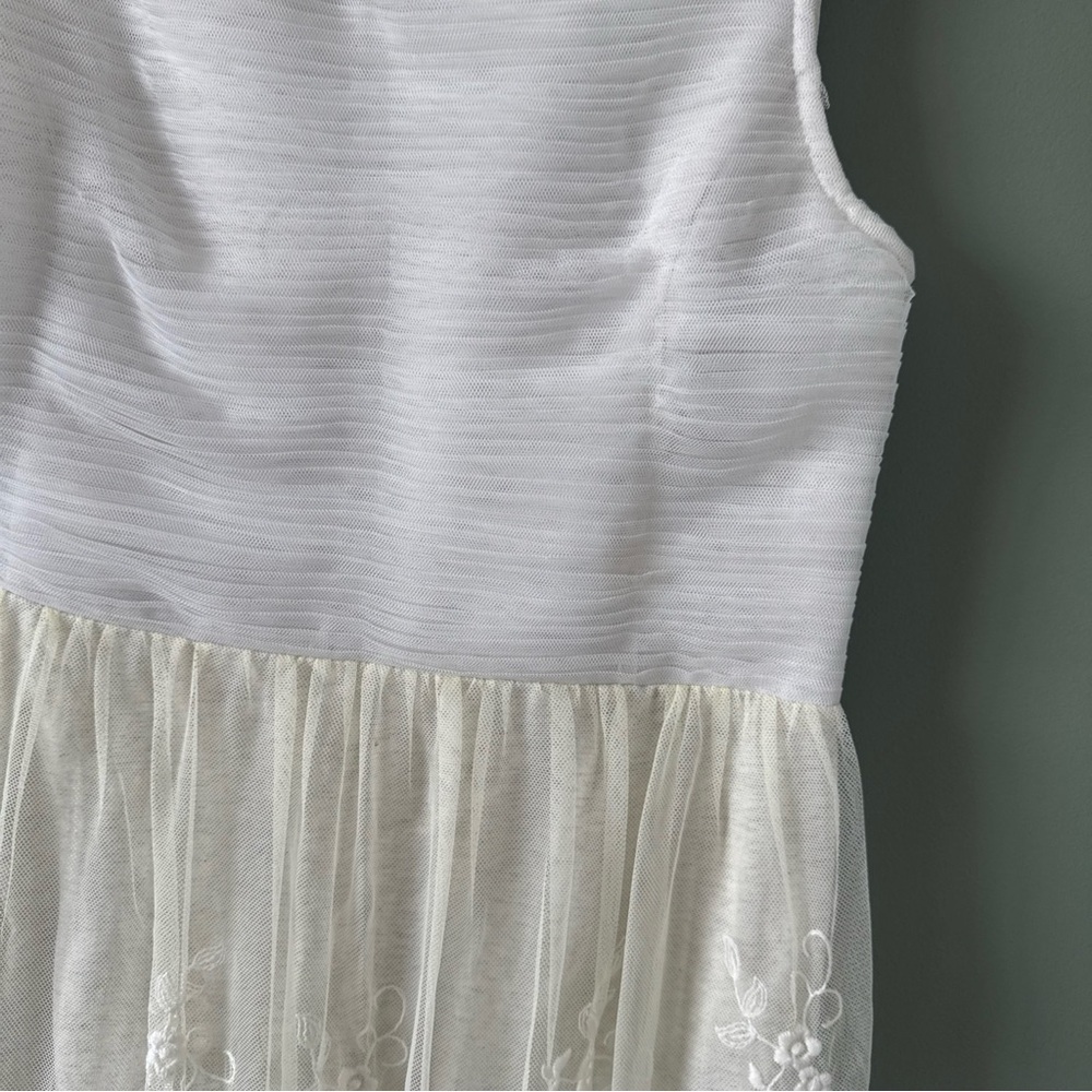 Sundance Ivory Off White Sleeveless Pleated Mesh Embroidered Lace Dress 4 - Picture 8 of 11